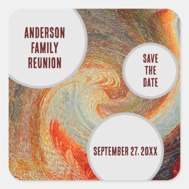 Wiedersehen Save the Date Orange Brown Groovy Quadratischer Aufkleber (Vorderseite)