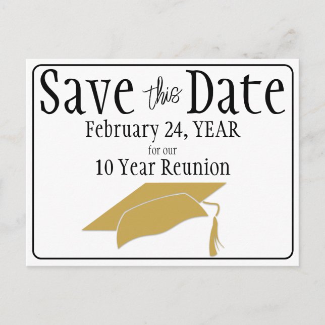 Wiedersehen Save the Date Schwarz-weißer Gold QR-C Postkarte (Vorderseite)