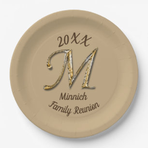 Wiedersehen Silver Gold Letter M Monogramm Pappteller
