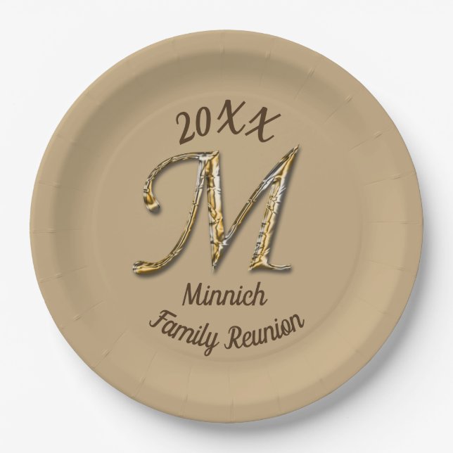 Wiedersehen Silver Gold Letter M Monogramm Pappteller (Vorderseite)