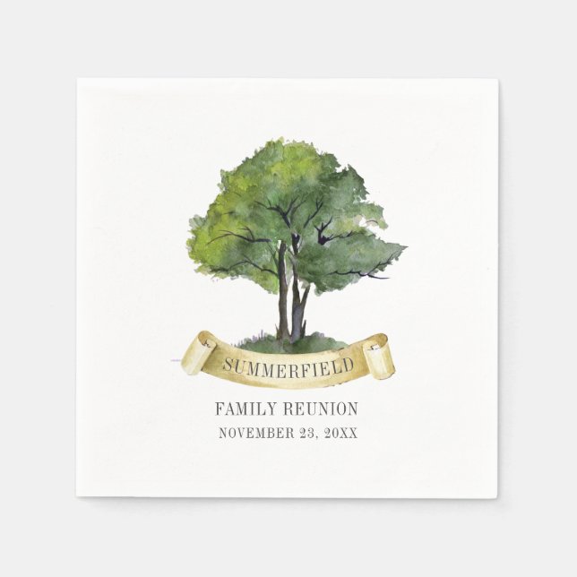 Wiedersehen Tree Ribbon Wasserfarbe Typografie Serviette (Vorderseite)