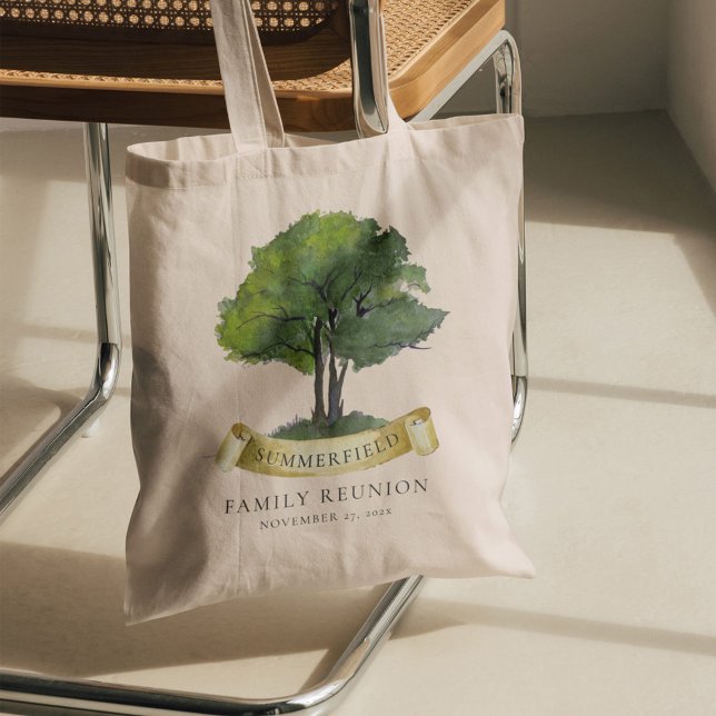 Wiedersehen Tree Ribbon Wasserfarbenanpassung Tragetasche (Family Tree Annual Reunion Custom Tote Bag)