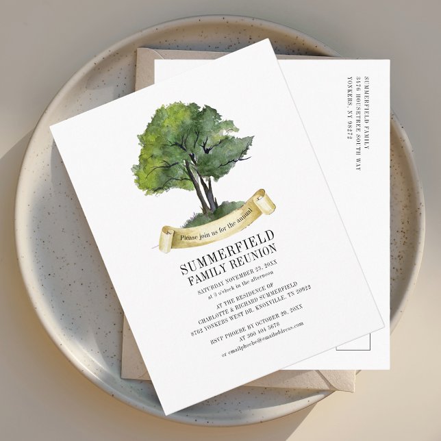 Wiedersehen Wasserfarben-Genealogie Einladungspostkarte (Genealogy Tree Watercolor Family Reunion Invitation Postcard)