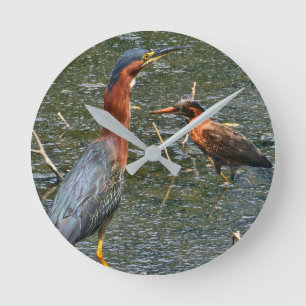 Wiederverwendbare Einkaufstasche Green Heron Runde Wanduhr