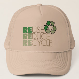Wiederverwendung, Reduzierung, Recycle von Öko Hat Truckerkappe