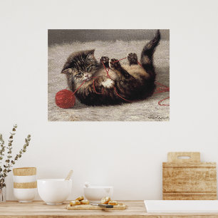 Wiegenlied der Katze, Eine Katze spielt mit einem  Poster