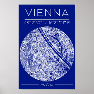 Wien Blueprint Stadtplan Poster Minimale Wandkunst