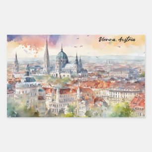 Wien Österreich Aquarellmalerei Panoramablick Rechteckiger Aufkleber