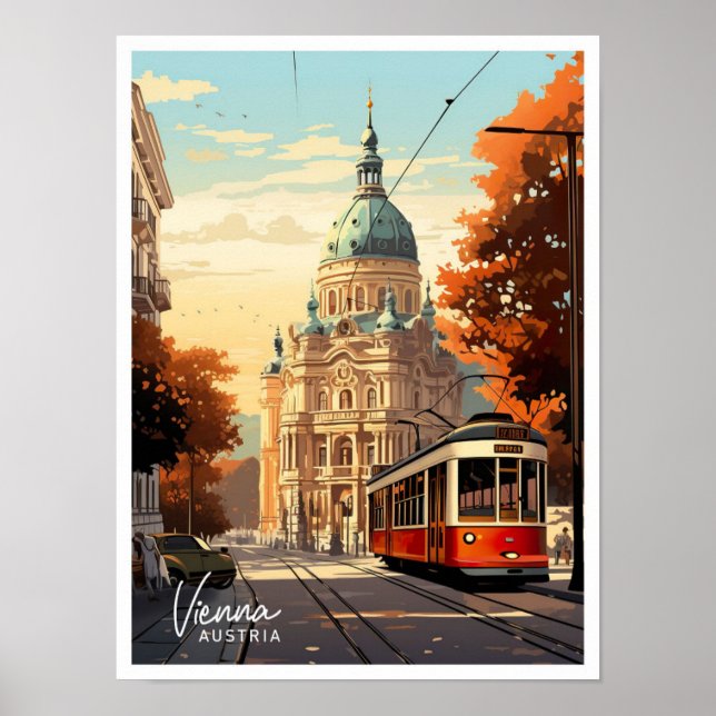Wien Österreich Kunst Vintage Reise Illustration Poster (Vorne)