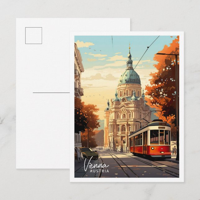 Wien Österreich Kunst Vintage Reise Illustration Postkarte (Vorne/Hinten)