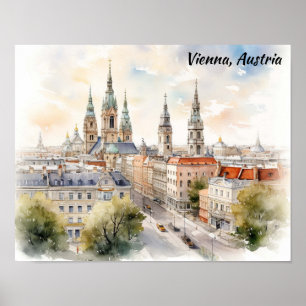 Wien Österreich Panoramablick Aquarellmalerei Poster