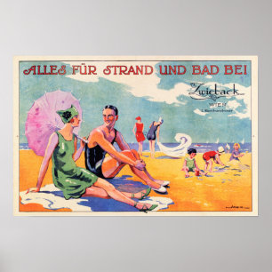 WIEN ÖSTERREICH Strand Badeurlaub Alte Reise Poster