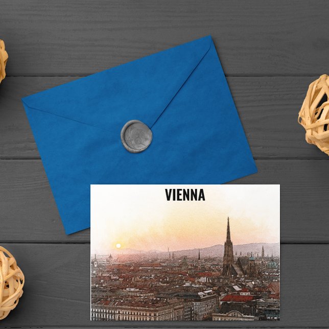 Wien Österreich Vintage Farbstadt Postkarte (vienna austria vintage cityscape postcard)