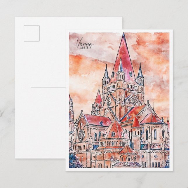 Wien Österreich Vintage Reise Aquarell Postkarte (Vorne/Hinten)