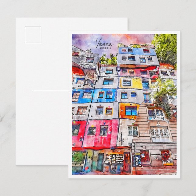 Wien Österreich Vintage Reise Aquarell Postkarte (Vorne/Hinten)