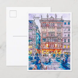 Wien Österreich Vintage Reise Aquarell Postkarte