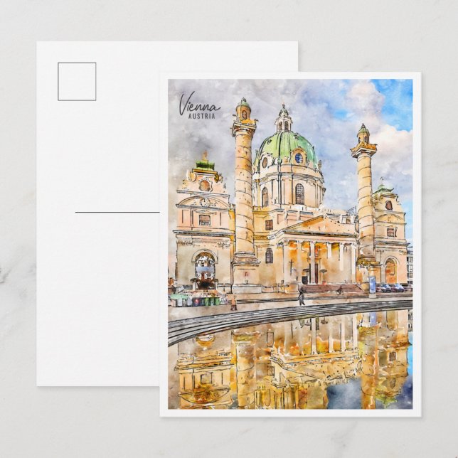 Wien Österreich Vintage Reise Aquarell Postkarte (Vorne/Hinten)