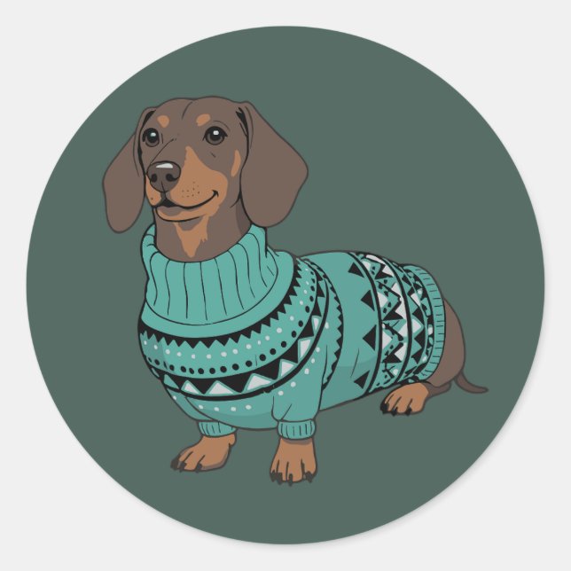 Wiener Dog Christmas Ugly Sweater Dachshund Pet  Runder Aufkleber (Vorderseite)