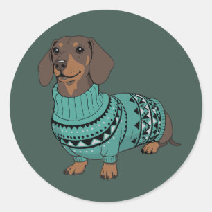 Wiener-Hund-Weihnachts-Hässlicher-Schwester-Dachsh Runder Aufkleber