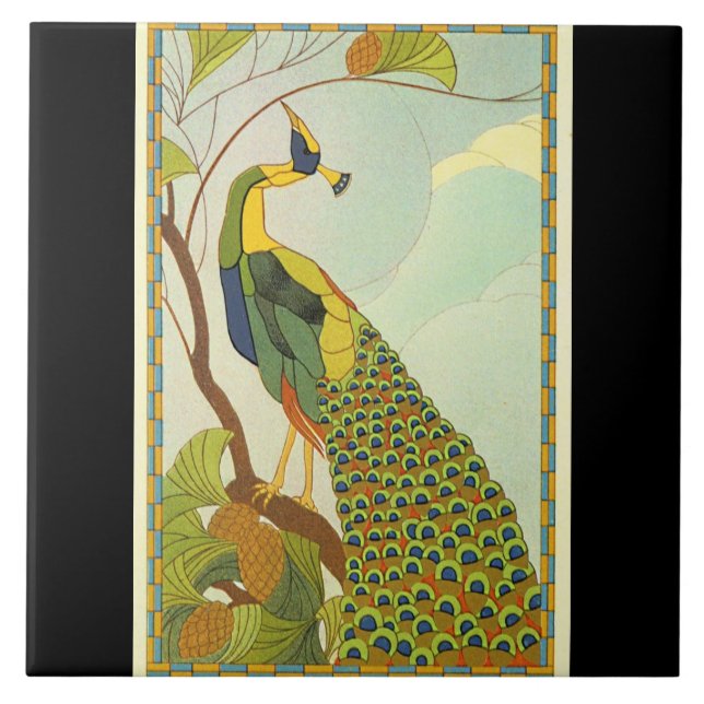 Wiener Kunst Nouveau Pfau Fliese (Vorderseite)