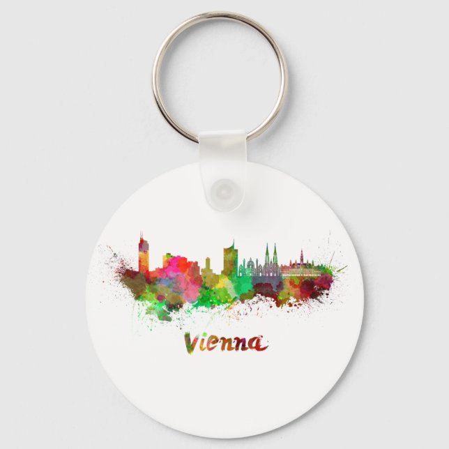Wiener Skyline in Aquarellfarbe Schlüsselanhänger (Vorderseite)