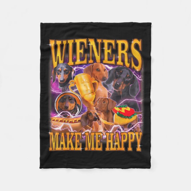 Wieners Make Me Happy Funny Dachshund Dog Lover  Fleecedecke (Vorderseite)