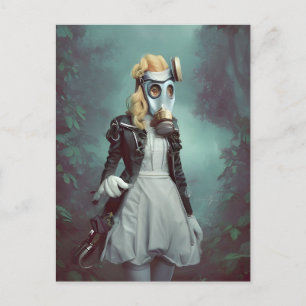 Wierd Alice in einer Gasmaske post apokalyptische Postkarte