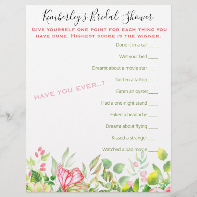 Wierdest Question Game Floral Baby Shooting Activi (Vorderseite)