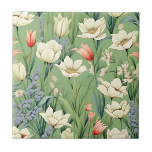 Wiese mit Tulpen und Wildblumen Fliese