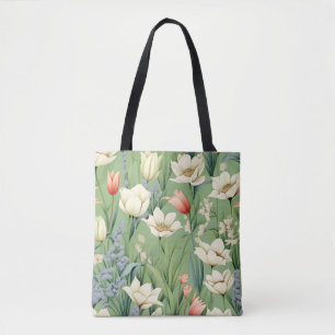 Wiese mit Tulpen und Wildblumen Tasche