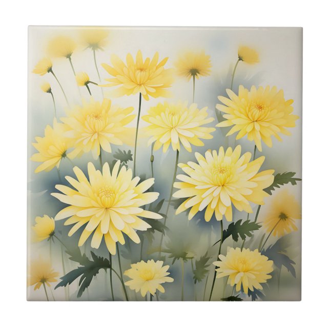 Wiese mit Wasserfarbe Chrysanthema Fliese (Vorderseite)