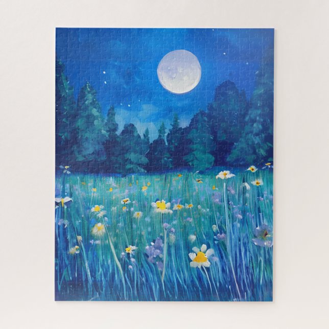 Wiese und Wald unter Vollmond (Vertikal)