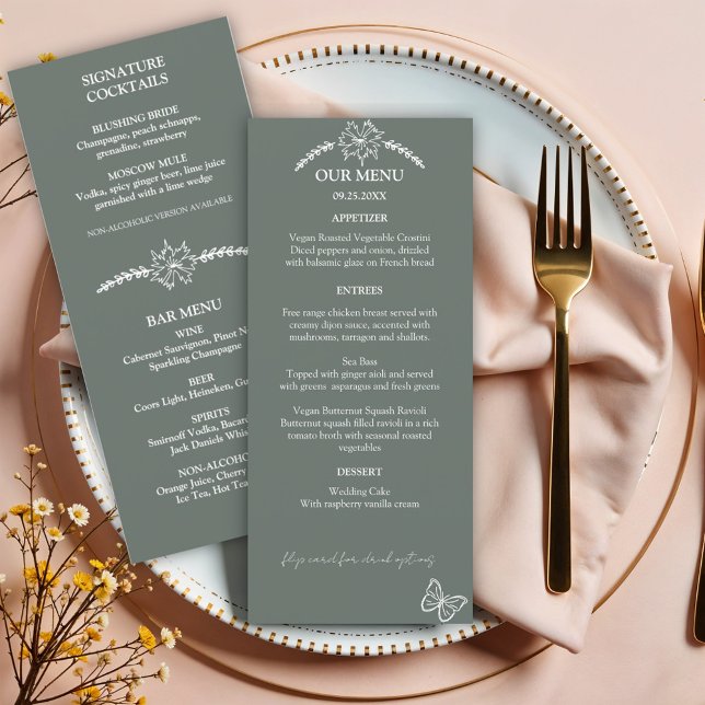 Wiesen-Blume Sirocco Green Wedding Menu Menükarte (Von Creator hochgeladen)