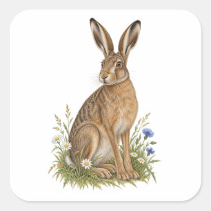 Wiesen Hase für ein Wildblumen-Naturjournal Quadratischer Aufkleber