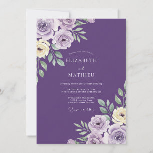 Wiesen-Tief-Violette-Pfingstrosen-Hochzeit Einladung