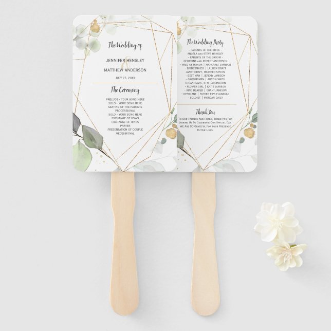 Wiesen- und Gold-Botanische Rahmen-Hochzeit Fächer (Vorne und Hinten)