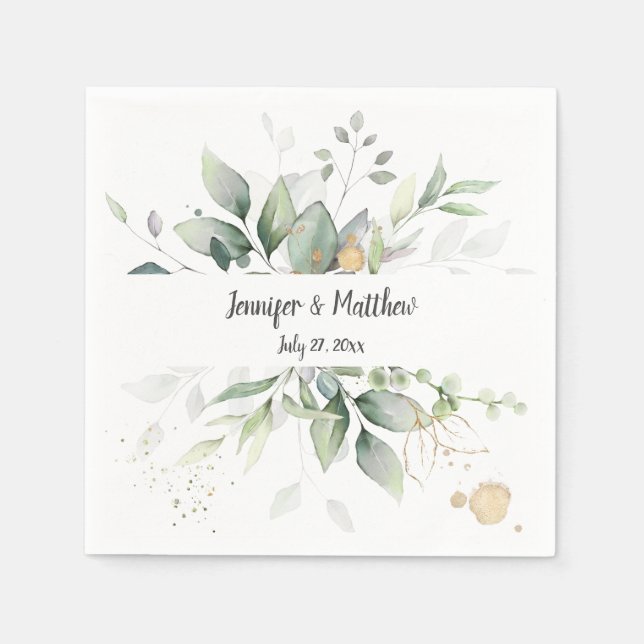 Wiesen- und Goldrahmen-Botanicals-Hochzeit Serviette (Vorderseite)