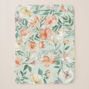 Wiesen-Wasserfarben-Blumenmuster in Blau Sherpadecke