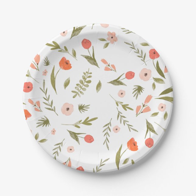 Wiesen-Wildblume Pink Pfirsich Olive Pappteller (Vorderseite)