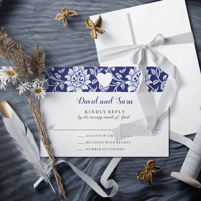 Wiesen Wildblumen Blau Indigo Muster Hochzeit RSVP Karte (Von Creator hochgeladen)