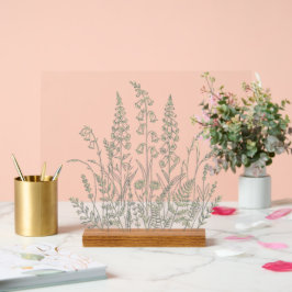 Wiesenblumen Botanische Linienkunst Acrylschild