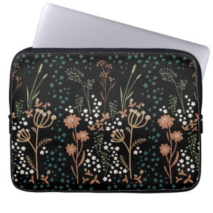 Wiesenblumen Naive Kunst dunkler Hintergrund Laptopschutzhülle
