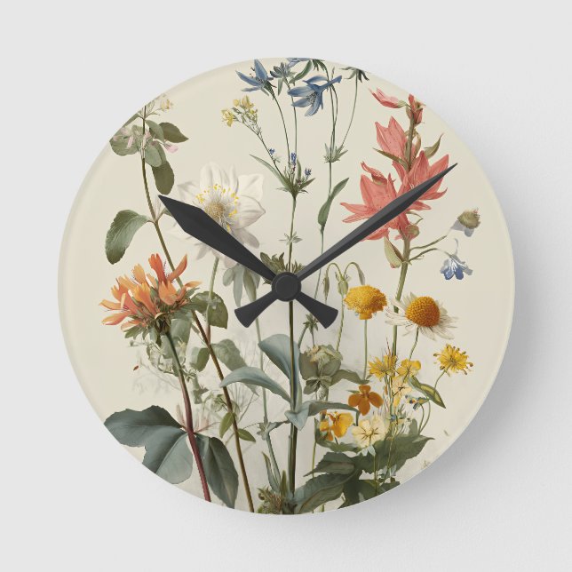Wiesenblumenstrauß Runde Wanduhr (Vorderseite)