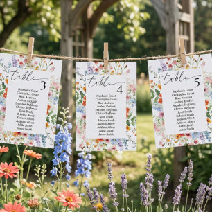 Wiesenhochzeit-Sitzplan-Schildkarten mit Wildblume Einladung
