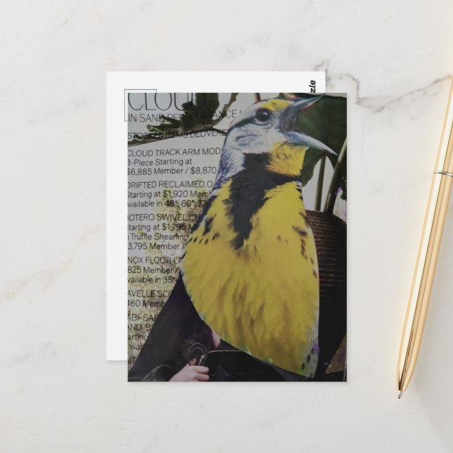 Wiesenlerche Surrealer Collage Postkarte (Vorderseite/Rückseite Beispiel)