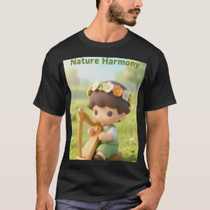Wiesenmelodien: Süßer 3D-Junge mit Harfe und Blume T-Shirt