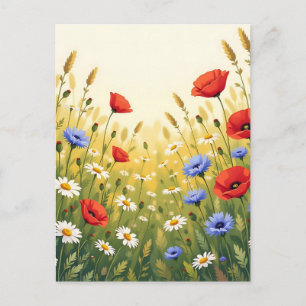 Wiesenmuster mit Wildblumen und Mohn Postkarte