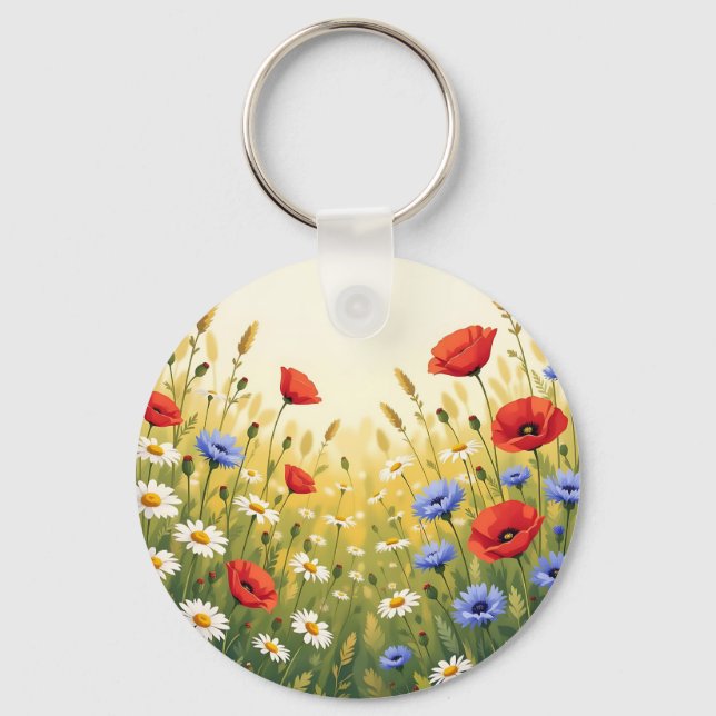 Wiesenmuster mit Wildblumen und Mohn Schlüsselanhänger (Vorderseite)