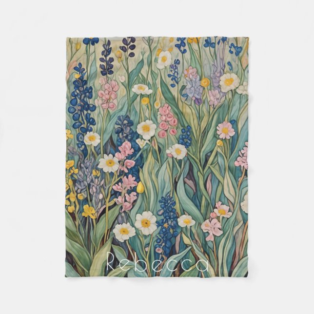 Wiesenweiher: Pastellfarben-Wildblumen Fleecedecke (Vorderseite)