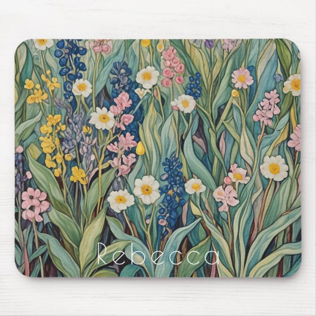 Wiesenweiher: Pastellfarben-Wildblumen Mousepad (Vorne)